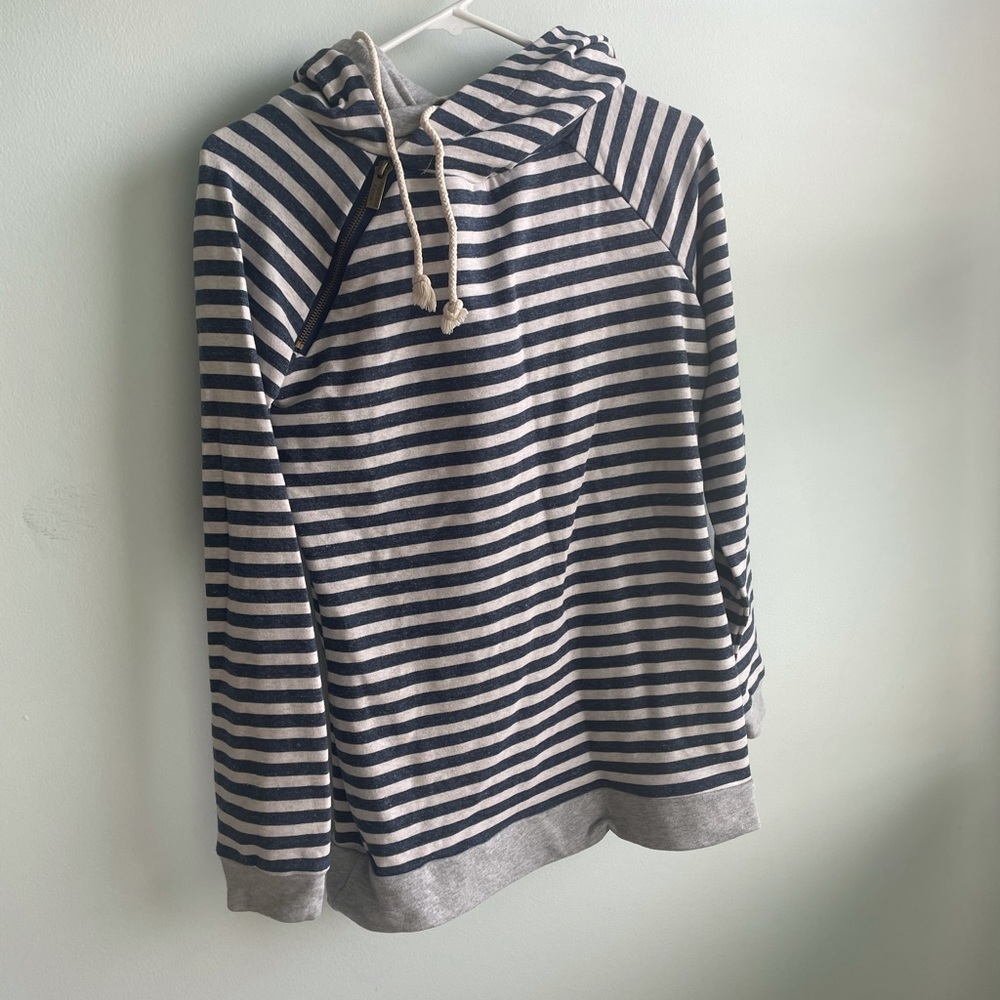 Double hooded sweatshirt, navy stripe, small